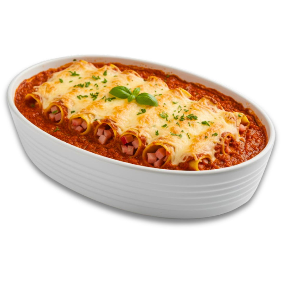 Cannelloni de Presunto e Queijo com Requeijão ao Molho Bolonhesa 2,5kg